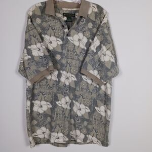 Bert Pulitzer Mens Size XL Olive Floral Button Collared Polo Shirt Pre-owned